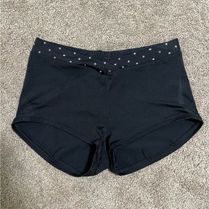 Custom black spandex dance shorts w/ rhinestones size L from The LineUp! 🌟